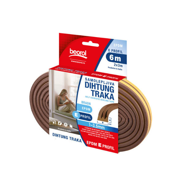 Samolepljiva dihtung traka 6m, E-profil, braon EBR6